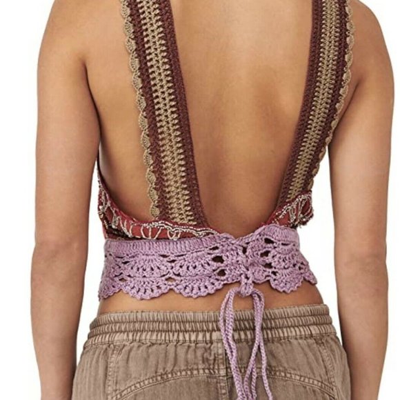 Free People Pink Ombre Rose  Sequined Embroidered Hi There Top - Picture 7 of 11